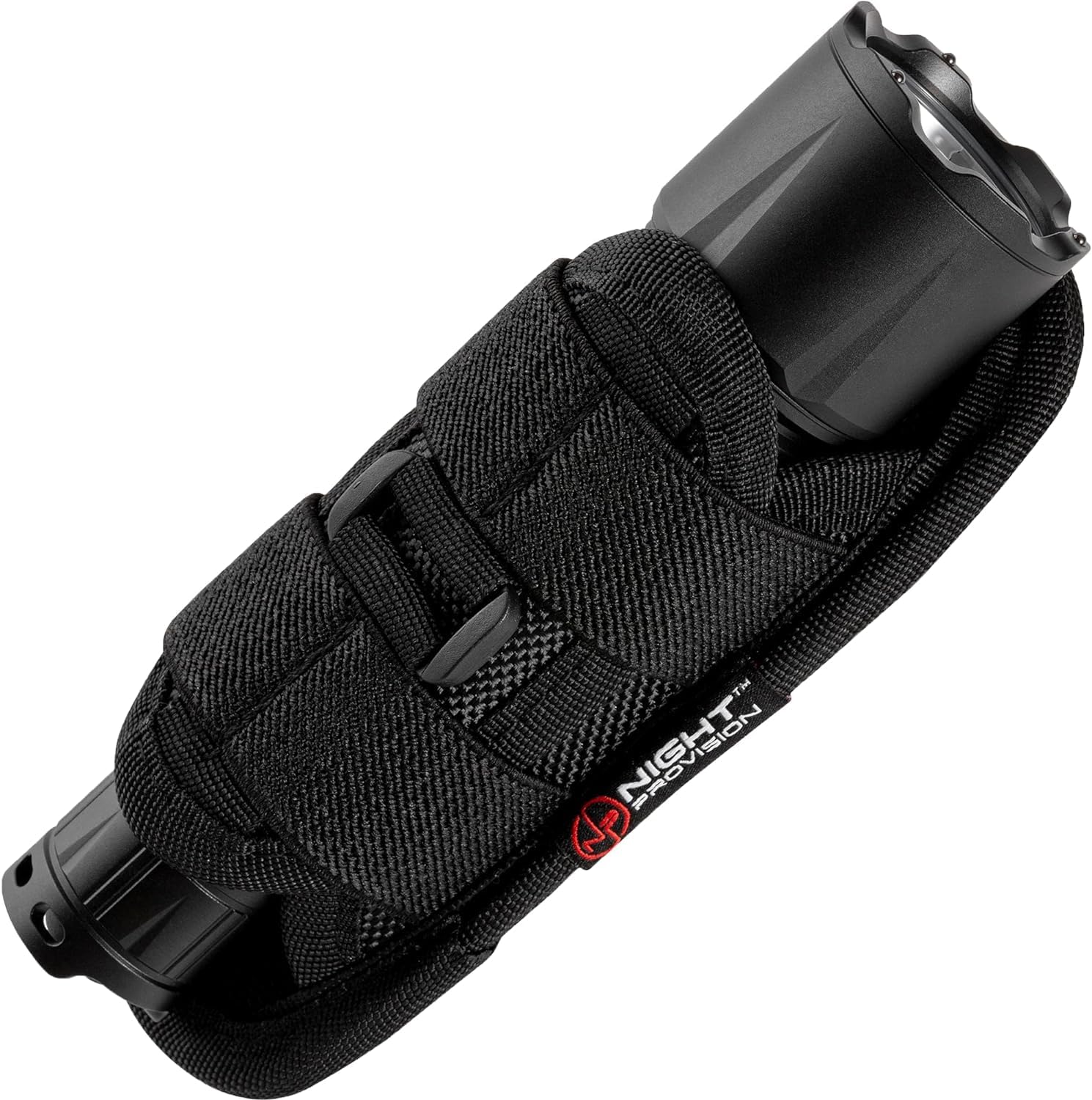 TH1 Tactical Flashlight Holster Duty Belt Pouch Open-end Stretchable Rotatable Clip 360 Degree Holder for Police Military Security Belt (Black)