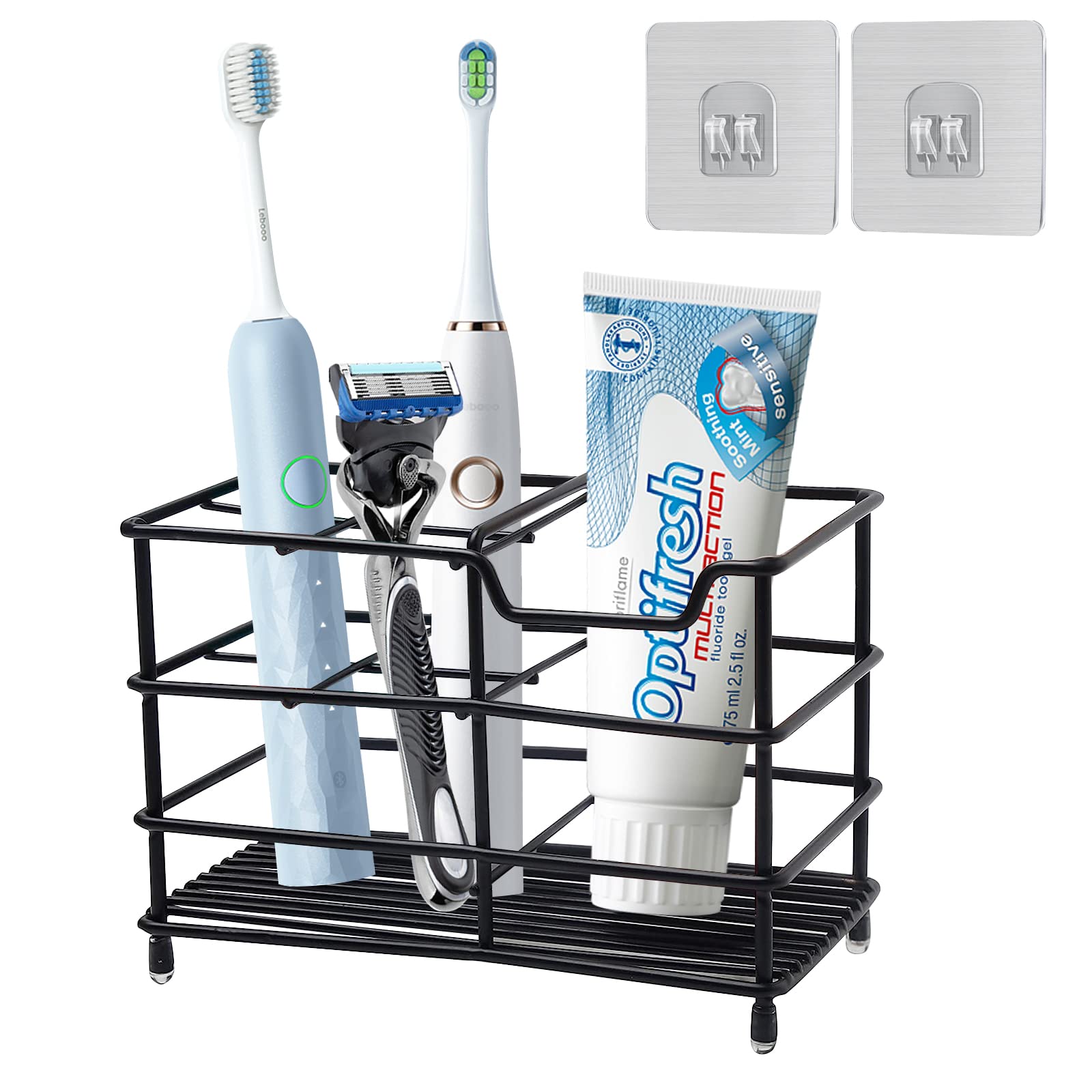 Toothbrush Holder Stainless Steel Black, Wentsent Antibacterial Stainless Steel Tooth Brush Holder, Toothpaste Holder Organizer Stand Caddy for Bathroom Storage Toothbrush Caddy