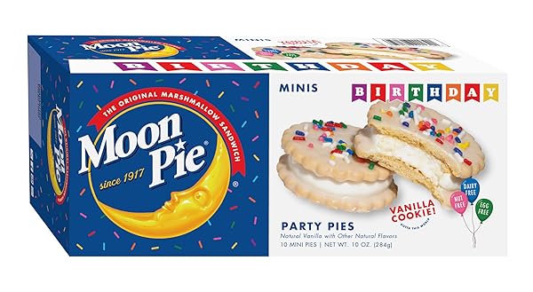 MOONPIE BIRTHDAY MINI PARTY PIES, VANILLA COOKIE, 10 COUNT, 10 OZ, DAIRY FREE