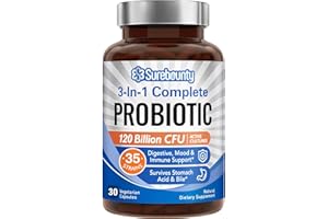 Surebounty Probiotics 120 Billion CFU, Probiotics for Men & Women, Prebiotics + Digestive Enzymes, Highest Potency, 3-in-1 Complete Probiotic, Digestive Support, 30 Caps