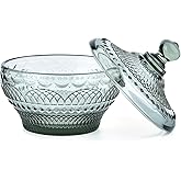 Sungmor Vintage Embossed Glass Candy Storage Jars w/Lid, Small Decorative Colorful Candy Dishes Grey Cookie Container, Pretty Covered Bowls for Chocolate Dessert Icecream Buffet