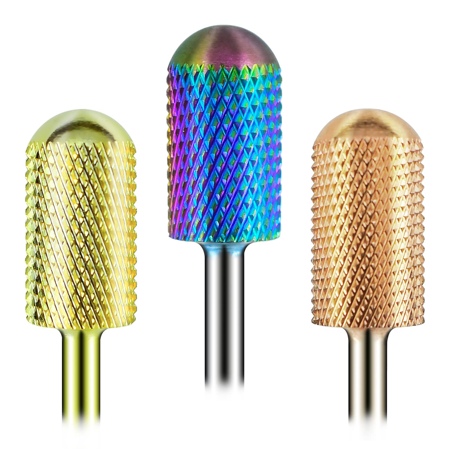 Depvko 3Pcs Safety Nail Drill Bits Set, Premium 3/32 inch Large Barrel Carbide Nail Drill Bits, Smooth Round Top Remove Gel Drill Bits for Acrylic Nails Electric Dremel Drill Machine (XF, F, M)