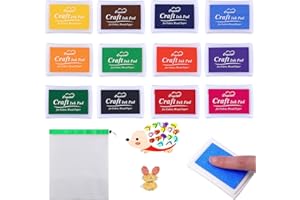 Washable Craft Ink Pad Set 12 Colours with Storage Bag, Water-Based Stamp Pads 2.95 Inch, Portable Ink Pads for DIY Crafts, S