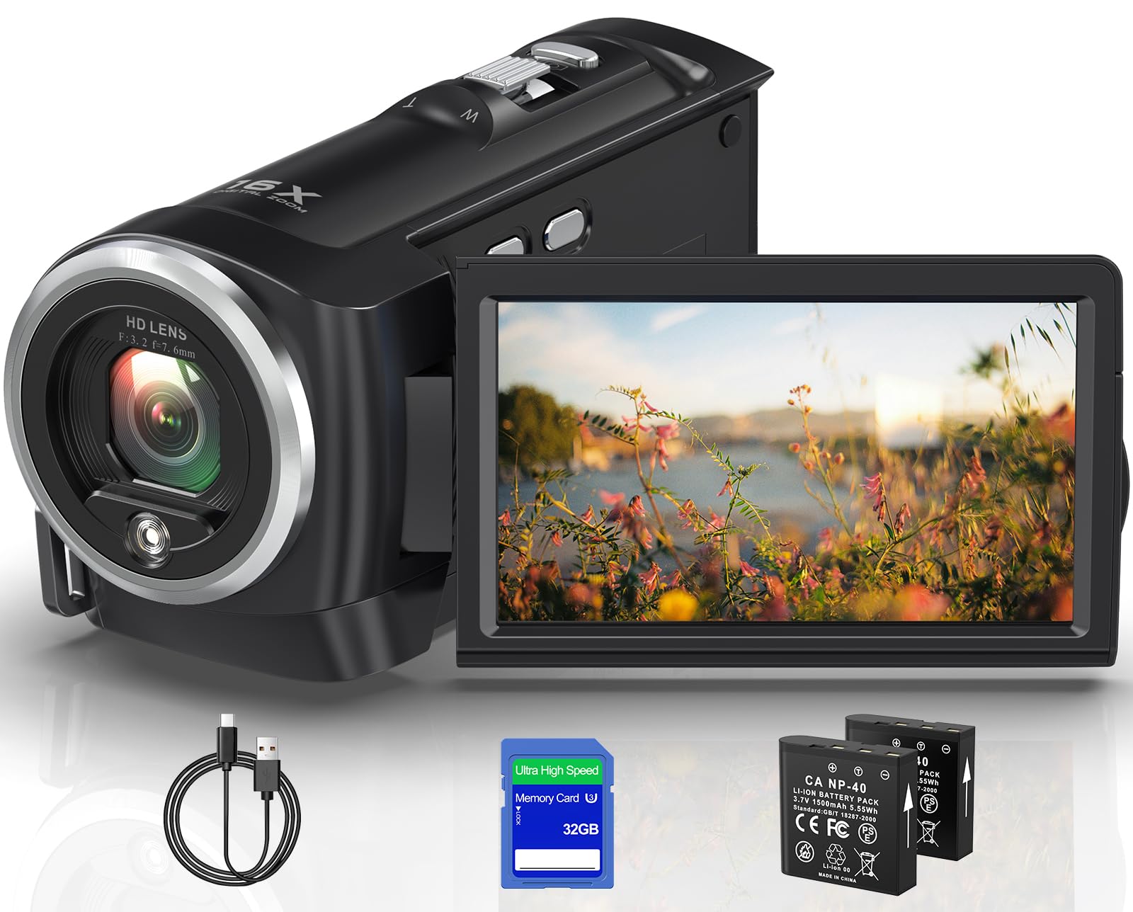 Photo 1 of Video Camera Camcorder 2.7K QHD 50MP YouTube Vlogging Camera 16X Digital Zoom Webcam 270 Degree Rotation Screen Camcorders Recording While Charging