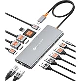 NOVOO 14-in-1 USB C Docking Station for Laptop, Triple MonitorI &amp; 4K@60Hz | 100W PD, 10Gbps USB, Gigabit Ethernet, SD/TF, Audio for Dell/HP/Lenovo