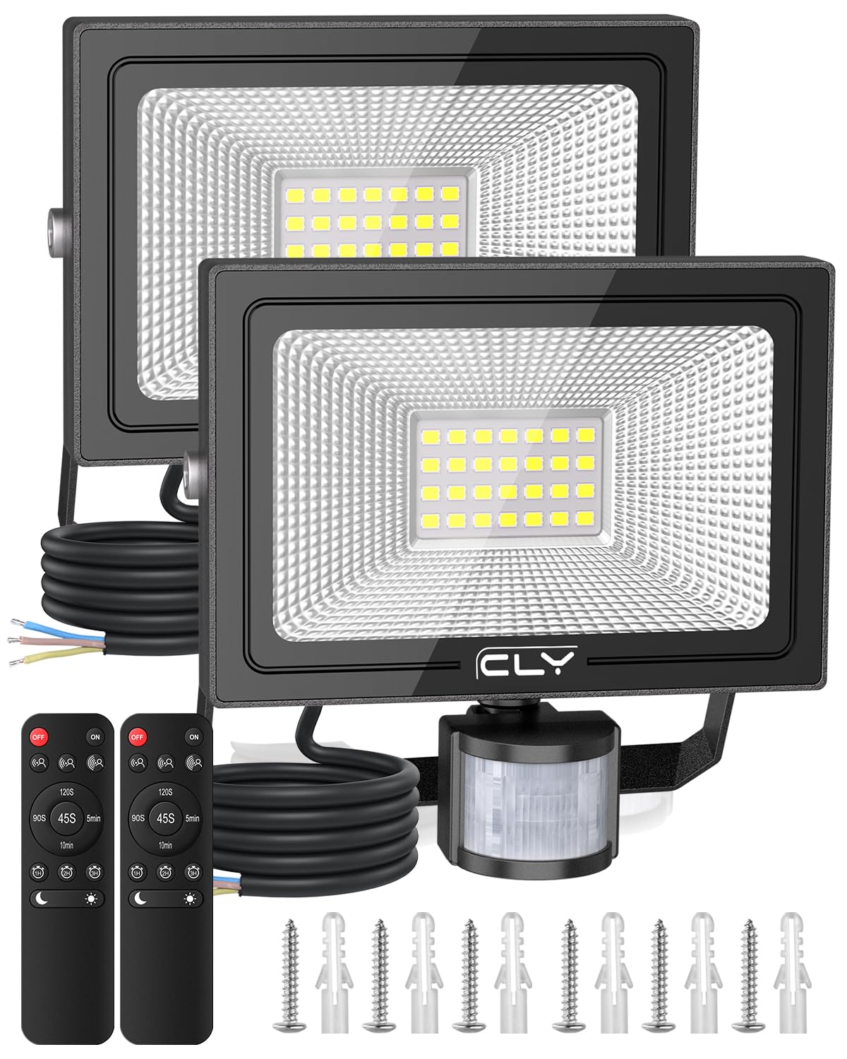 CLY 25W Security Lights Outdoor Motion Sensor, 2350 Lumen IP66 Waterproof Outside Light with Remote Control 6500K Motion Sensor Flood Light, LED Outdoor Lights for Backyard, Garden, Doorway, Garage 2P
