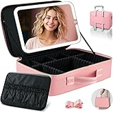Suupvaor 15''X11'' Large Makeup Bag with Removable Lighted Mirror, Professional Travel Makeup Train Case PU Leather Cosmetic Make up Organizer with Adjustable Dividers & Brush Storage Board