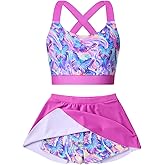 AIDEAONE Girls Swimsuit Two Piece Tankini Skirt Set with Boyshort Summer Beach Bathing Suit Size 6-14