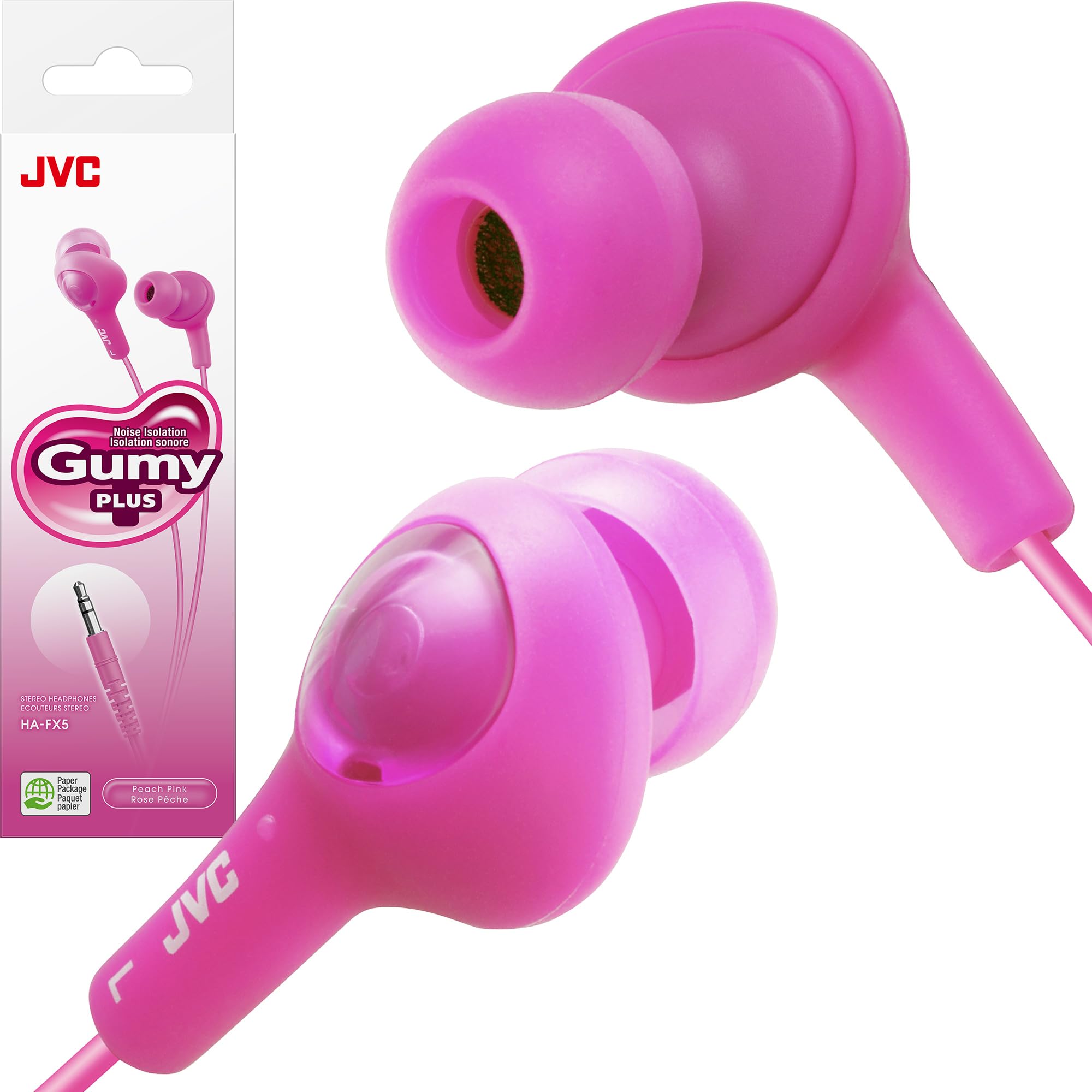 JVC HAFX5P Gumy Plus Inner Ear Headphones (Pink)