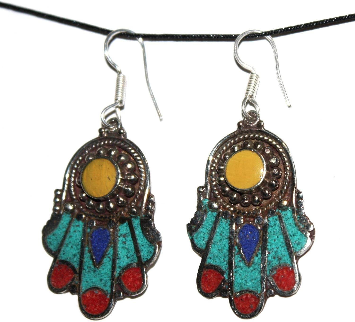 Amazon Com Coral Lapis Amber Turquoise Earring Based Tibetan Earring Nepal Earring Gypsy Earring Jewelry