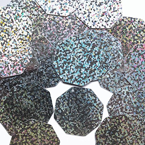 Octagon 30mm Couture Sequin Paillettes. Silver Hologram Multi Reflective Metallic. Made in USA. Loose sequins for embroidery, bridal, applique, arts, crafts, and embellishment.