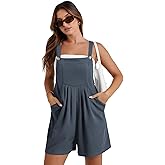 Vigorics Women's 2025 Summer Casual Rompers Loose Waffle Knit Short Overalls Adjustable Strap Jumpsuit