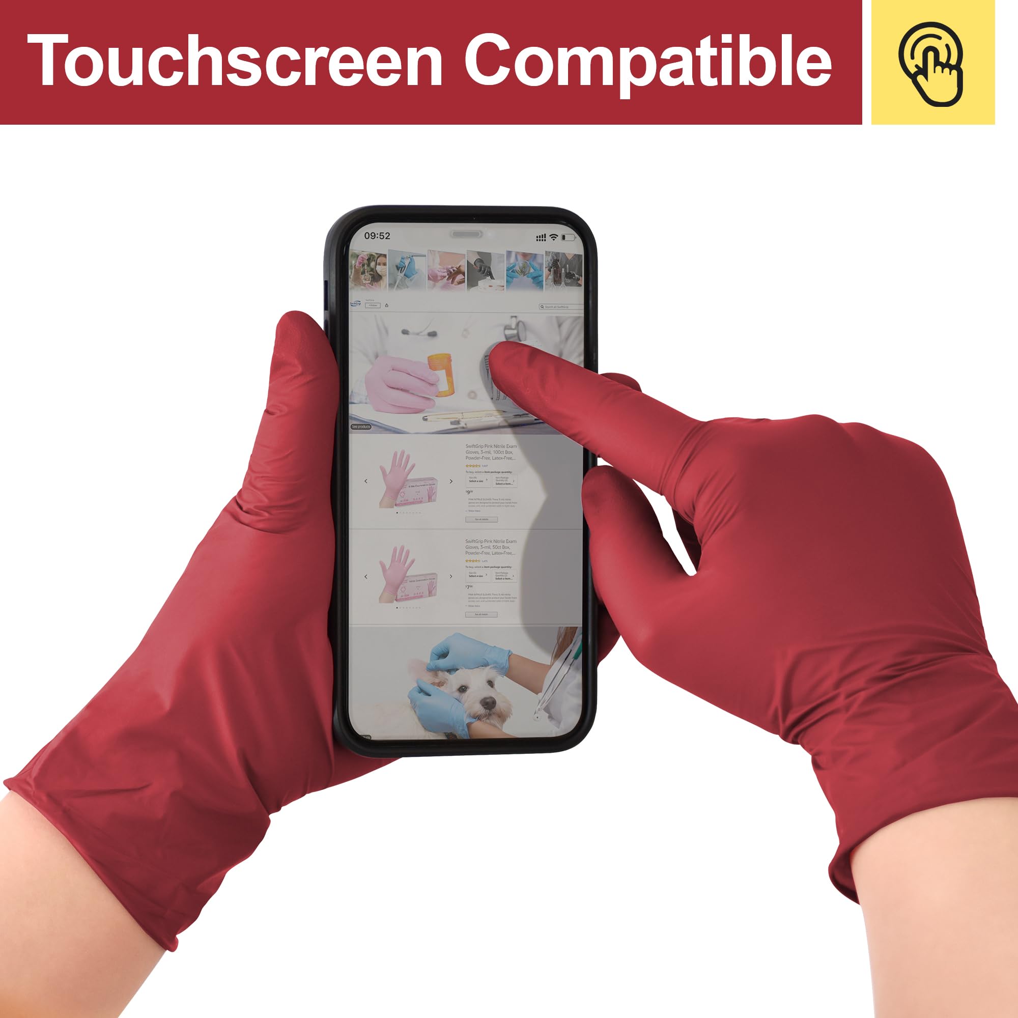 SwiftGrip Disposable Nitrile Exam Gloves, Medium, Box of 100, Burgundy, Latex-Free, Powder-Free, 3mil, Medical Grade, Food Safe, Non Sterile