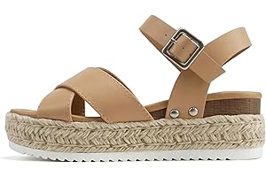 Soda “FIRELY” ~ Women Round Toe Crisscross Band Platform Espadrille Wedge Sandal with Adjustable Ankle Strap