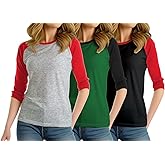 Decrum Raglan Shirt Women Multipack – Trendy Fashion Casual Color Block 3/4 Sleeve Womens Baseball Tee Shirts