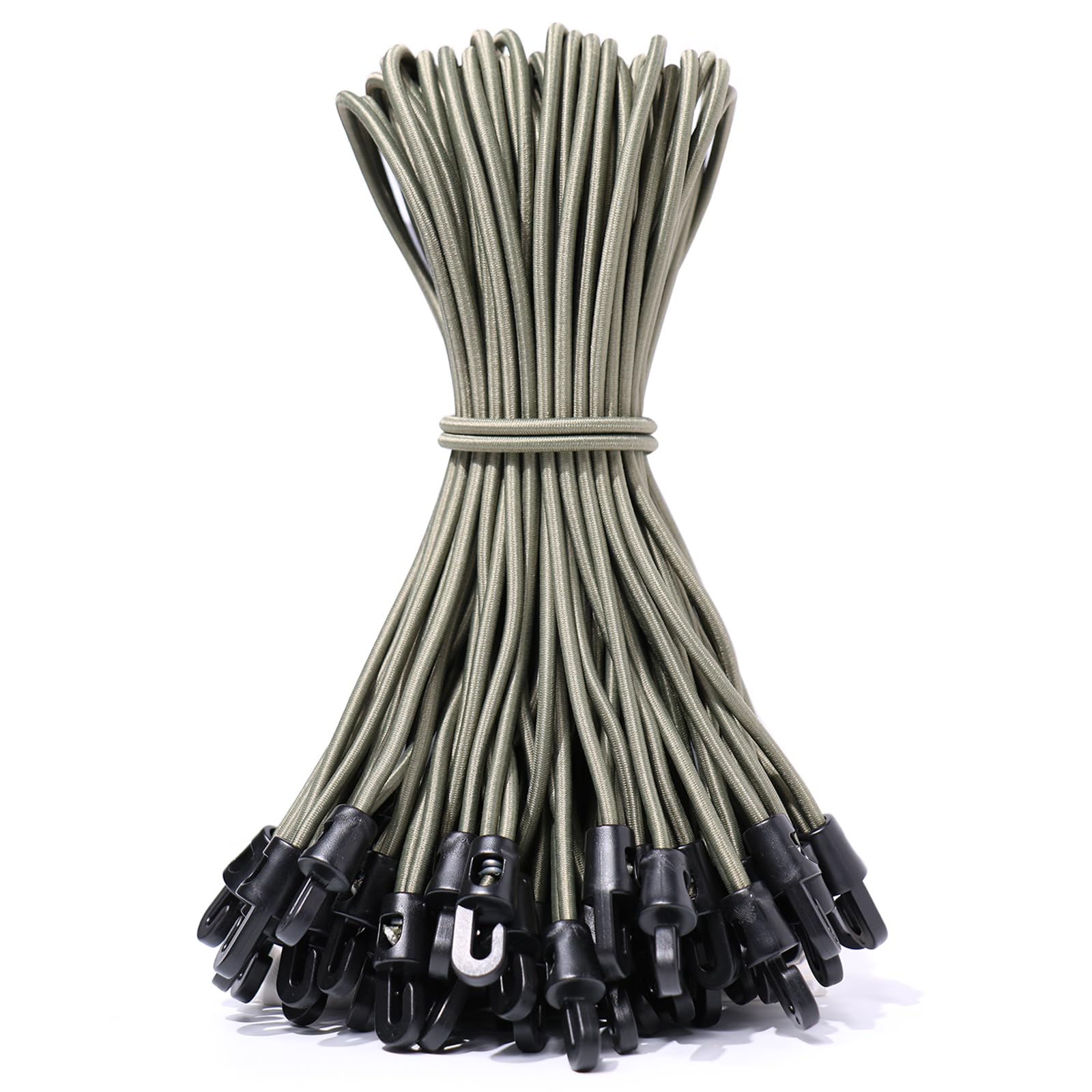 LOOGI Bungee Cords with Hooks 12 Pcs 10 Inch Elastic Bungee Ropes with Hooks - Short Tarpaulin Hooks - Small Bungee Rope (12, Green, 10 Inch)