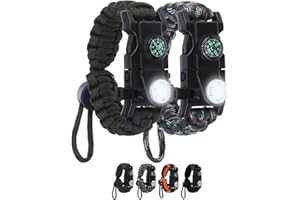 NESAYVER Survival Bracelets, Paracord Bracelets (2 pcs) with Loud Whistle Light Flint, Adjustable Compass Bracelet for Outdoor Camping Hiking Fishing Hunting, Multitools Tactical Gear, Bearable 300 lb