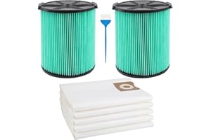WHI-GN VF6000 Filter Replacement for Rigid Shop Vac Filter 5-20 Gallon, 5-LAYER HEPA Cartridge 97457 + VF3502 Vacuum Bags 23743 2-LAYER High Efficiency for RIDGID 12-16 Gal Wet/Dry Vacuums (2FILTER + 5BAGS)