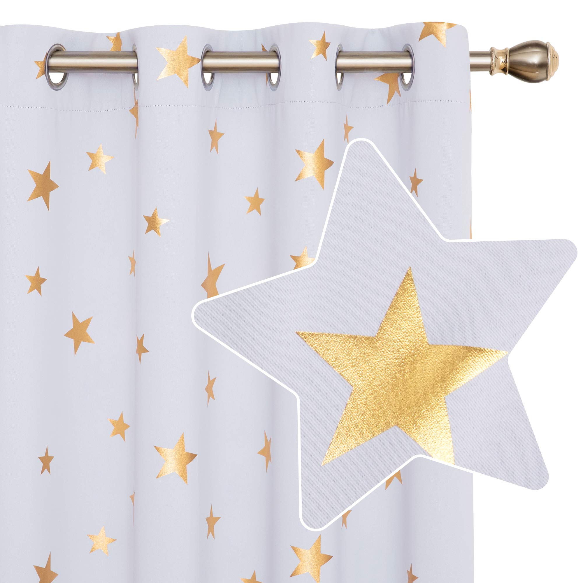 Deconovo Super Soft Blackout Curtains, Eyelet Curtains, Thermal Insulated Energy Saving Gold Foil Printed Curtains for Bedroom, 55 x 102 Inch(Width x Length), Silver Grey, 2 Panels