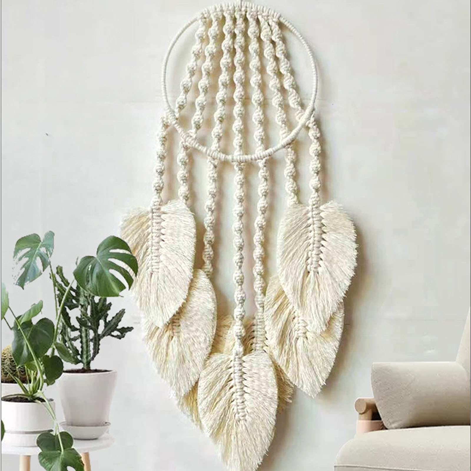 Macrame Wall Hanging Handmade Dream Catcher Boho Chic Bohemian Wall Decoration Bedroom Wedding Party Creative Gift (A)