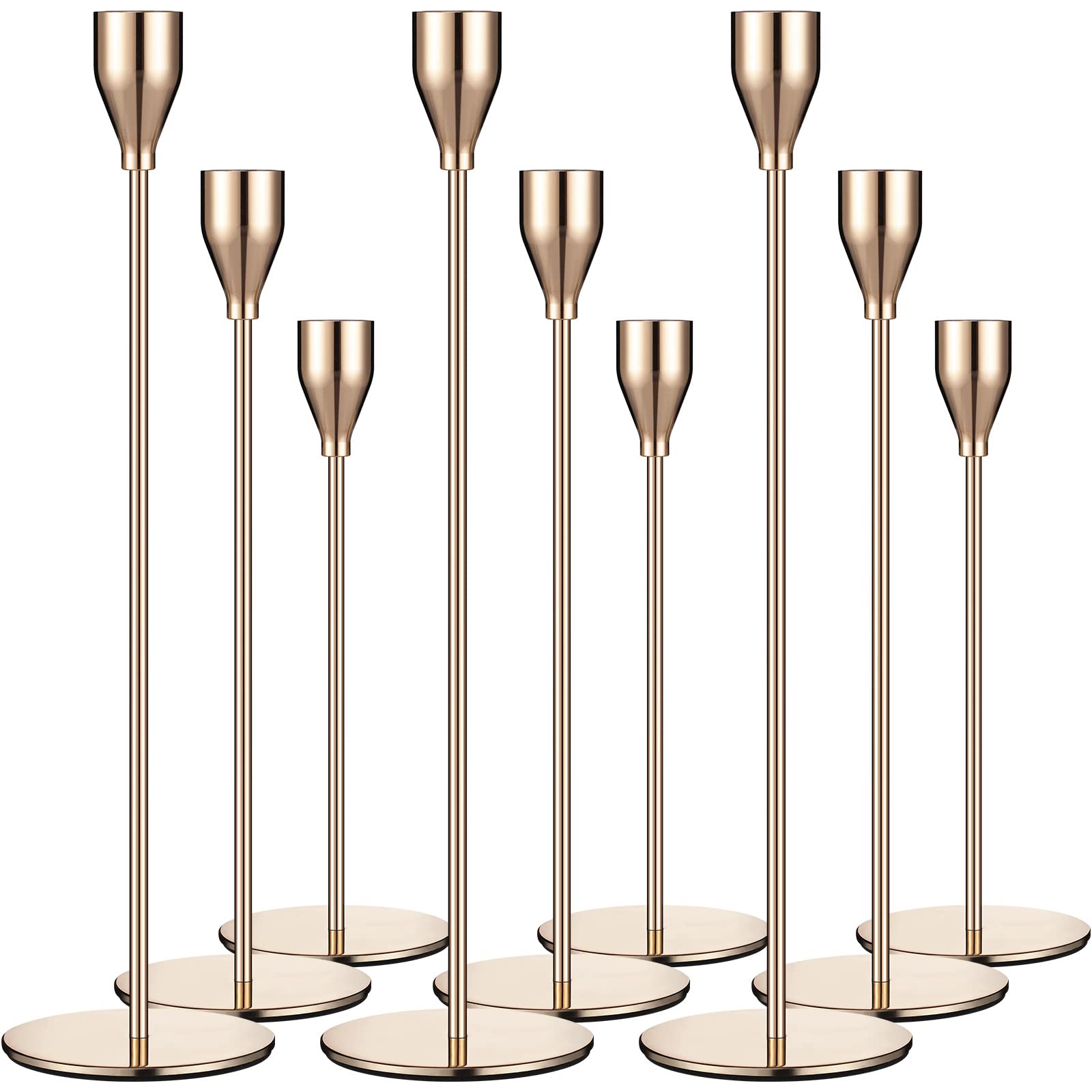 Photo 1 of Set of 9 Candle Holders Candlestick Holder for Tapered Candles Decorative Candle Sticks Long Holder Table Centerpiece Candle Holders for Home Decor Wedding Dinning Party Anniversary Supplies (Gold)