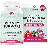 PurePremium Kidney Support Supplement – Kidney Cleanse Detox & Repair with Cranberry Extract & Astragalus - 21-in-1 Complex Supports Normal Bladder, Urinary Tract & Kidneys Health - 60 Day Supply