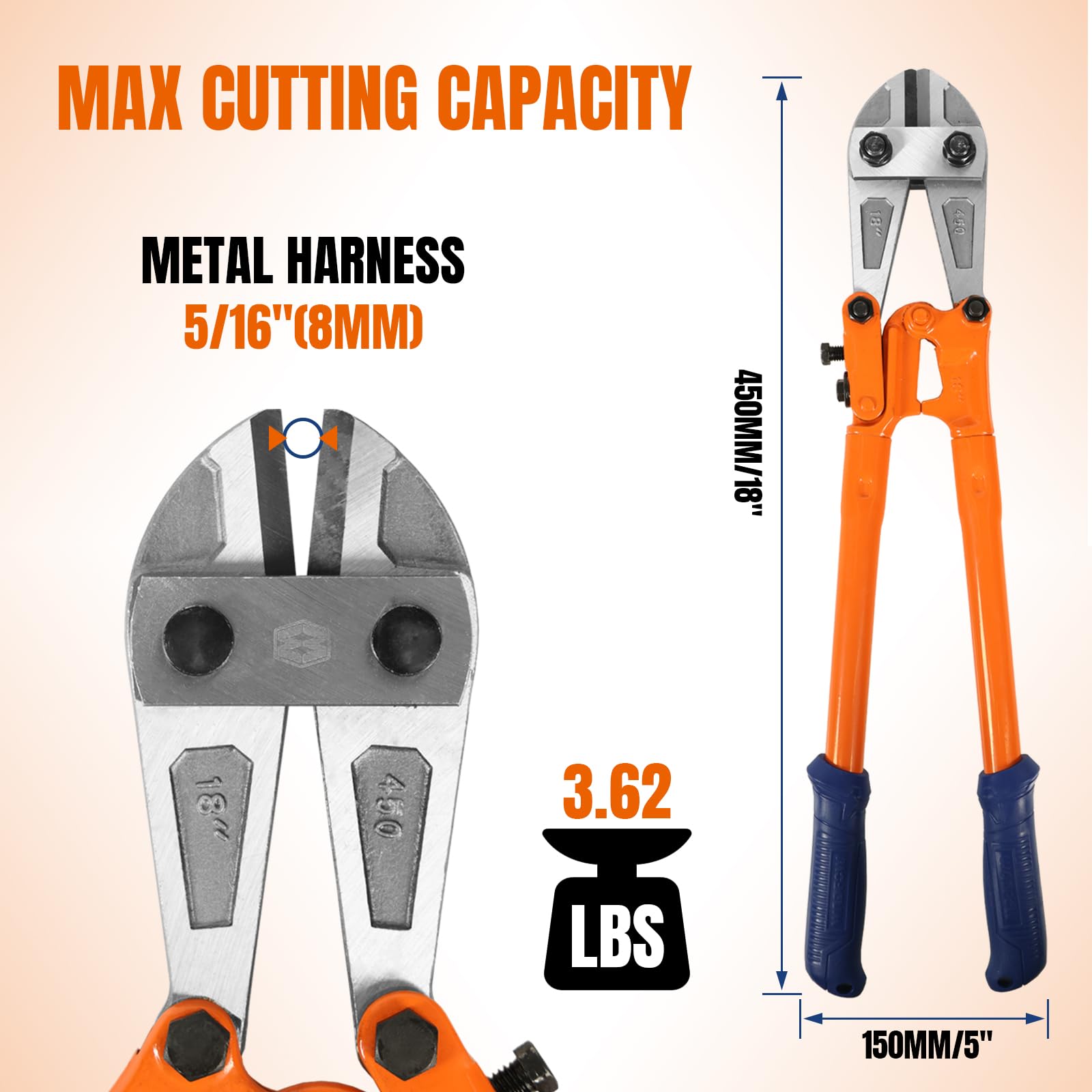 Condition photo showing New/Like New for wadfow 18" medium size bolt cutter: soft grip rubber ergonomic handle cutters cutting fence, steel w