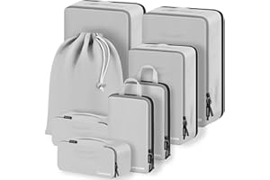 Compression Packing Cubes, Lumesner 8 Set Travel Packing Cubes for Carry on Suitcases, Compression Suitcase Organizers Bag Set & Travel Cubes (Grey, 8-piece)