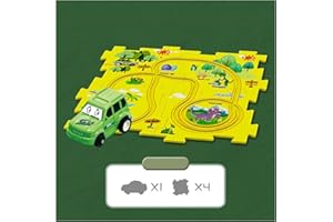 PANGEGE Puzzle Racer Kids Car Track Set - 2024 Best Children's Educational Puzzle Track Car Play Set, Track Car Play Set, Funny Railcar Puzzle Track Car Play Set for Kids (5 Pcs, Dinasour)