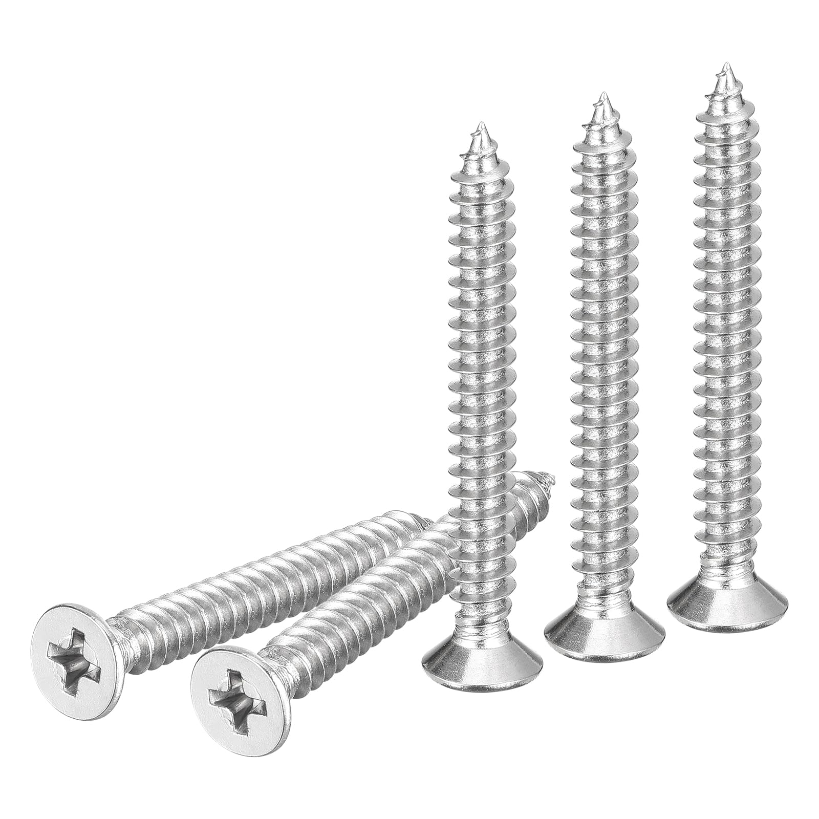 DTGN 20Pcs M6x50mm Flat Head Wood Screws, 304 Stainless Steel Phillips Self Tapping Screws - Good for Woodworking, Furniture - Silver — image 1
