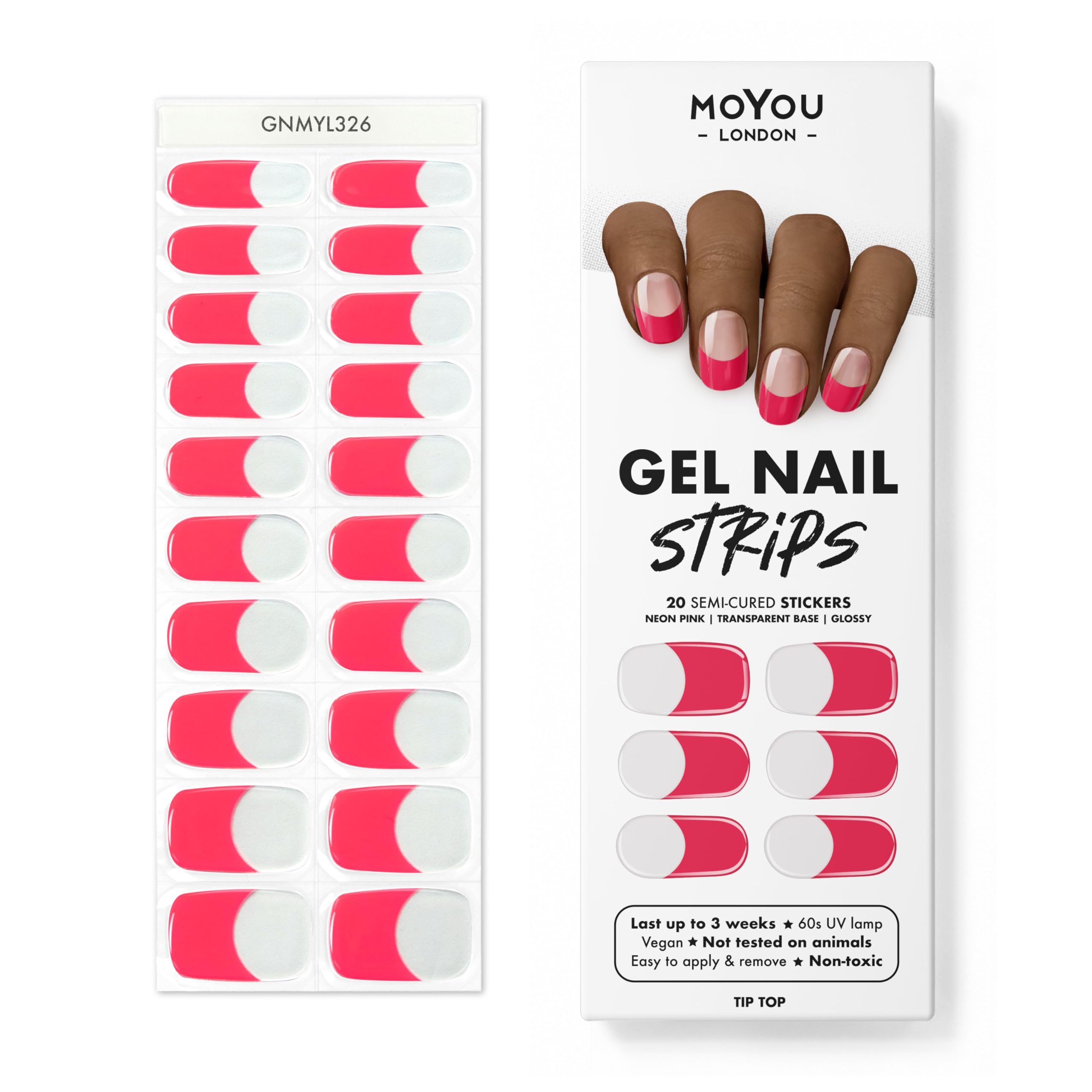 MOYOU LONDON Semi Cured Gel Nail Strips - 20 Pcs. Waterproof Gel Nail Wraps, Cures in Sunlight or UV/LED Lamp, Lasts Up to 2+ Weeks, Stretchable, Easy to Apply & Remove, Vegan & Cruelty-Free