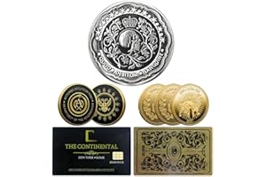 TEXISSIS 6 Pcs John Wick Coin & Card Sets - 3 Pcs Continental Coin, 1 PCs Blood Oath Marker & 1 Pcs Hotel Card and Adjudicator Coin, John W Coin 2.0, Fine Collectible Novelty Metal Coins & Card Movie Props