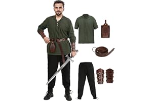 KUGVDI Renaissance Costume men Medieval Costume Men Viking Costume set Halloween mens Renaissance Costume Accessories