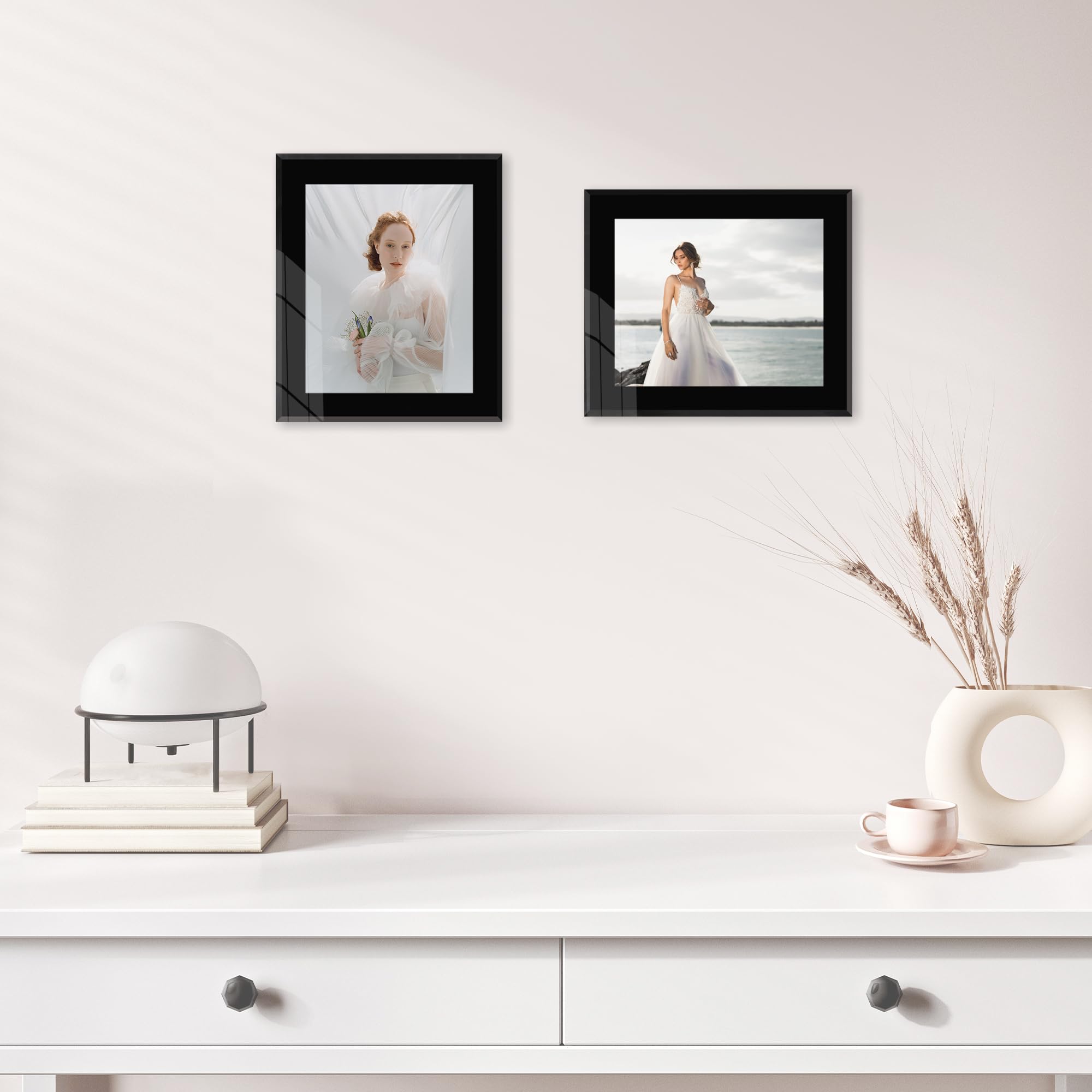Flocey 3.5x5 Glass Picture Frame Set of 2, Black Photo Frame for Tabletop or Wall Display Vertically or Horizontally
