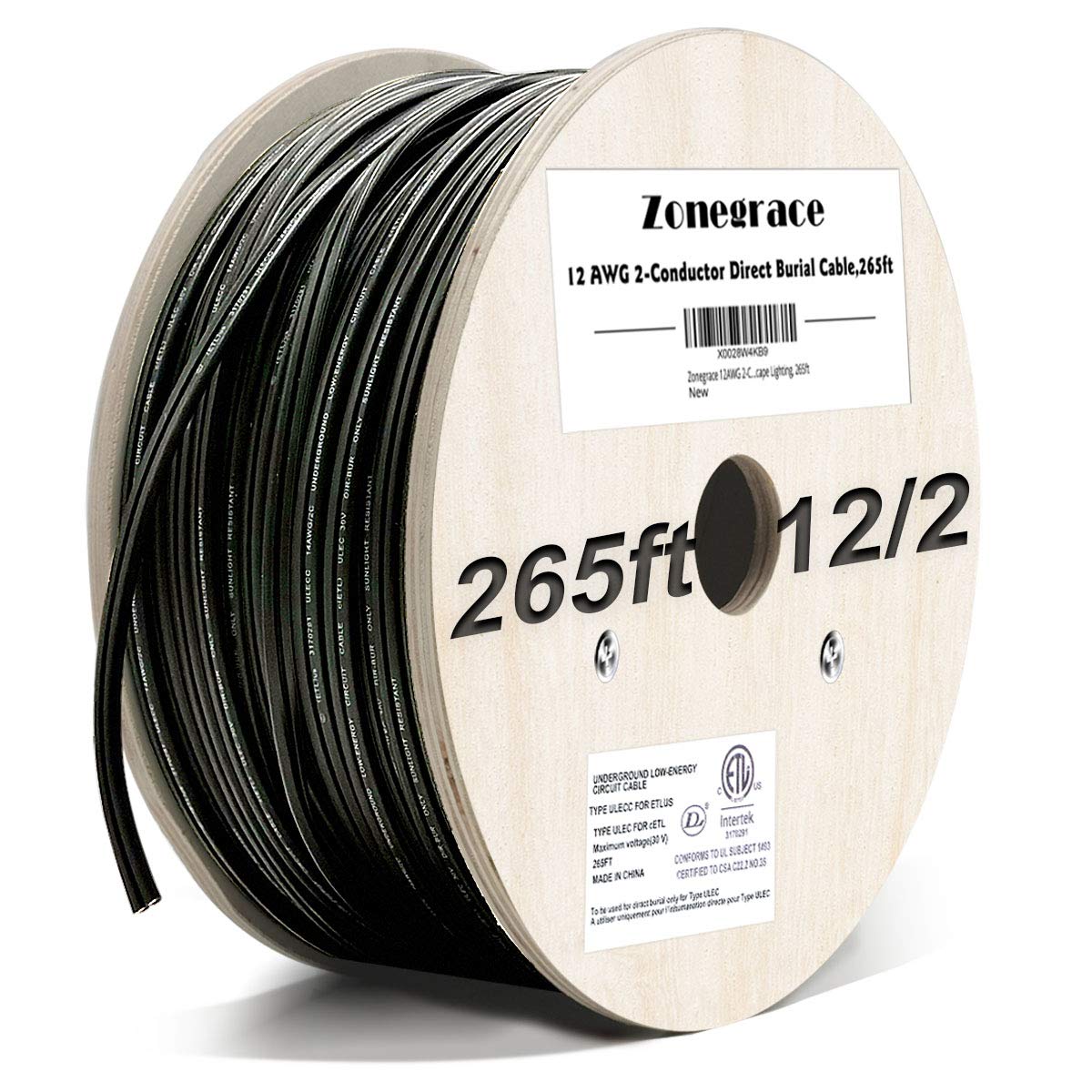Photo 1 of Zonegrace 12AWG 2-Conductor 12/2 Direct Burial Wire for Low Voltage Landscape Lighting, 265ft