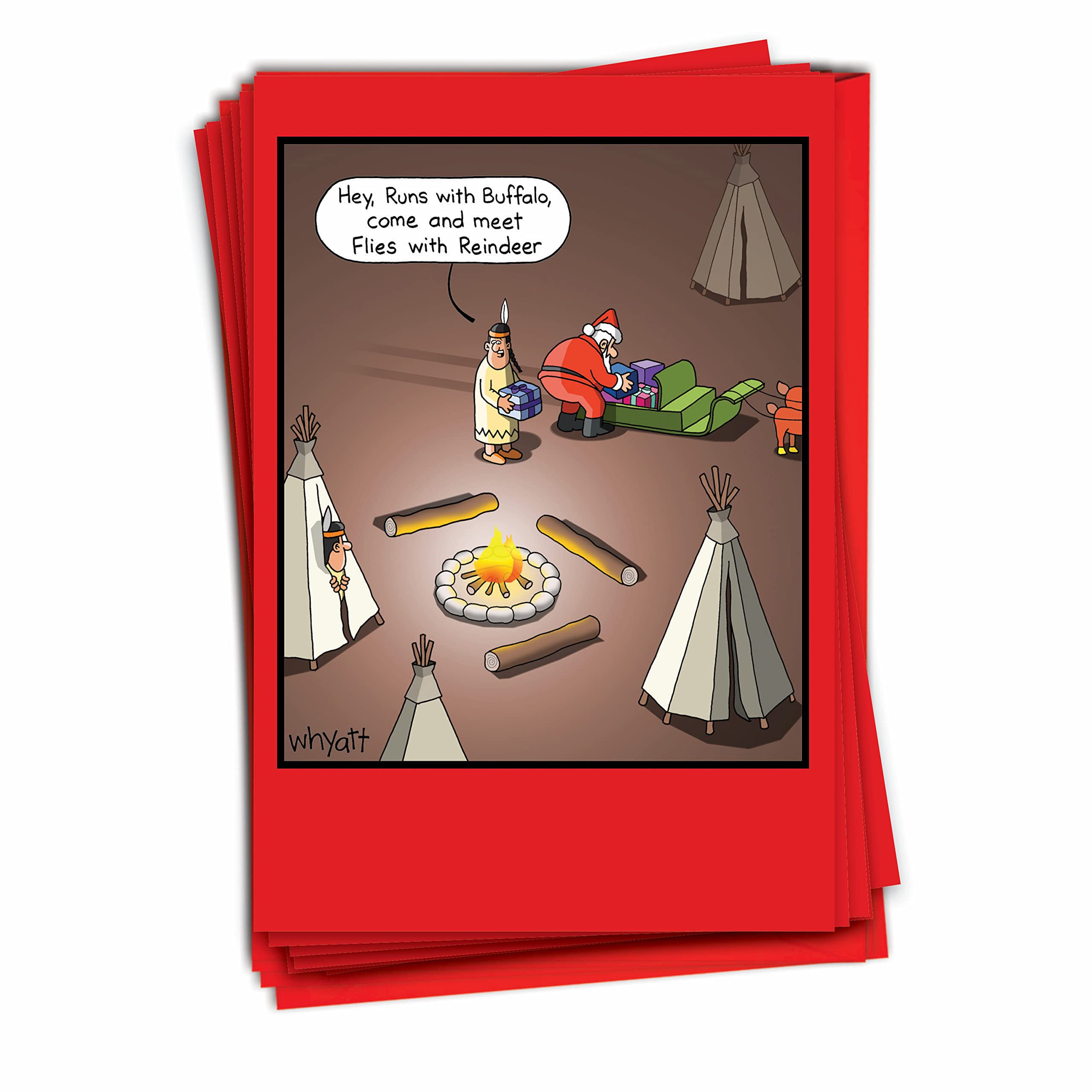 NobleWorks - 12 Funny Christmas Greeting Cards with Cartoons - Comic Boxed Set, Humor Xmas Notecards (1 Design, 12 Cards) - Meet Flies with Reindeer B1673