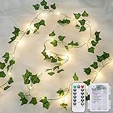 JMEXSUSS 33Ft Vines with Lights Battery Operated, 100 LED Ivy Vines with Fairy Lights Leaf with Remote, Battery Twinkle Light for Bedroom Wall Classroom Dorm Wedding Party Valentines Decor(Warm White)