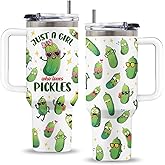 Uibunoo Pickle Gifts, Just a Girl Who Loves Pickles 40 Oz Tumbler with Handle & Straw, Gifts for Thanksgiving Christmas Pickles Lovers Women Friends Sister Daughter, Pickle Stuff for Birthday, 1 PCS
