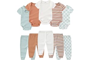 Ruliby Baby Bodysuit and Pant Set Summer Ribbed Mix Match Infant Boy Girl Clothes Outfits