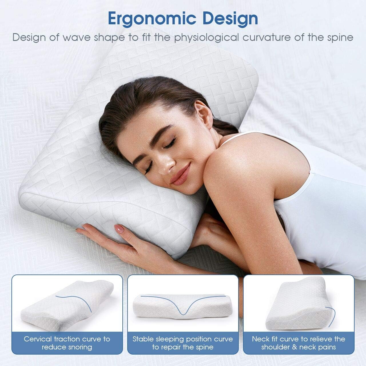 HOKEKI Contour Memory Foam Pillow Neck Pain Support, Neck Pillows for Pain Relief Sleeping, Ergonomic Cervical Pillow, Sutera Sleep Orthopedic Pillow with Pillowcase for Side, Back, Stomach Sleepers: Home & Kitchen