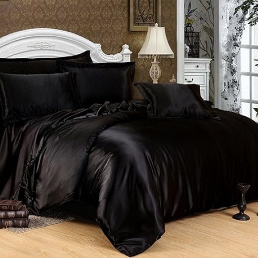 Viceroybedding 7 Piece Satin Bedding Sets Black Double Bed Size Duvet