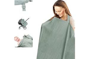 CLVJQ Nursing Cover Up for Breastfeeding - Breathable Breastfeeding Cover with Rigid Hoop & Adjustable Neck Back Strap - Privacy Breast Feeding Covers for Mom Women - Multi-use Car Seat Cover(Green)