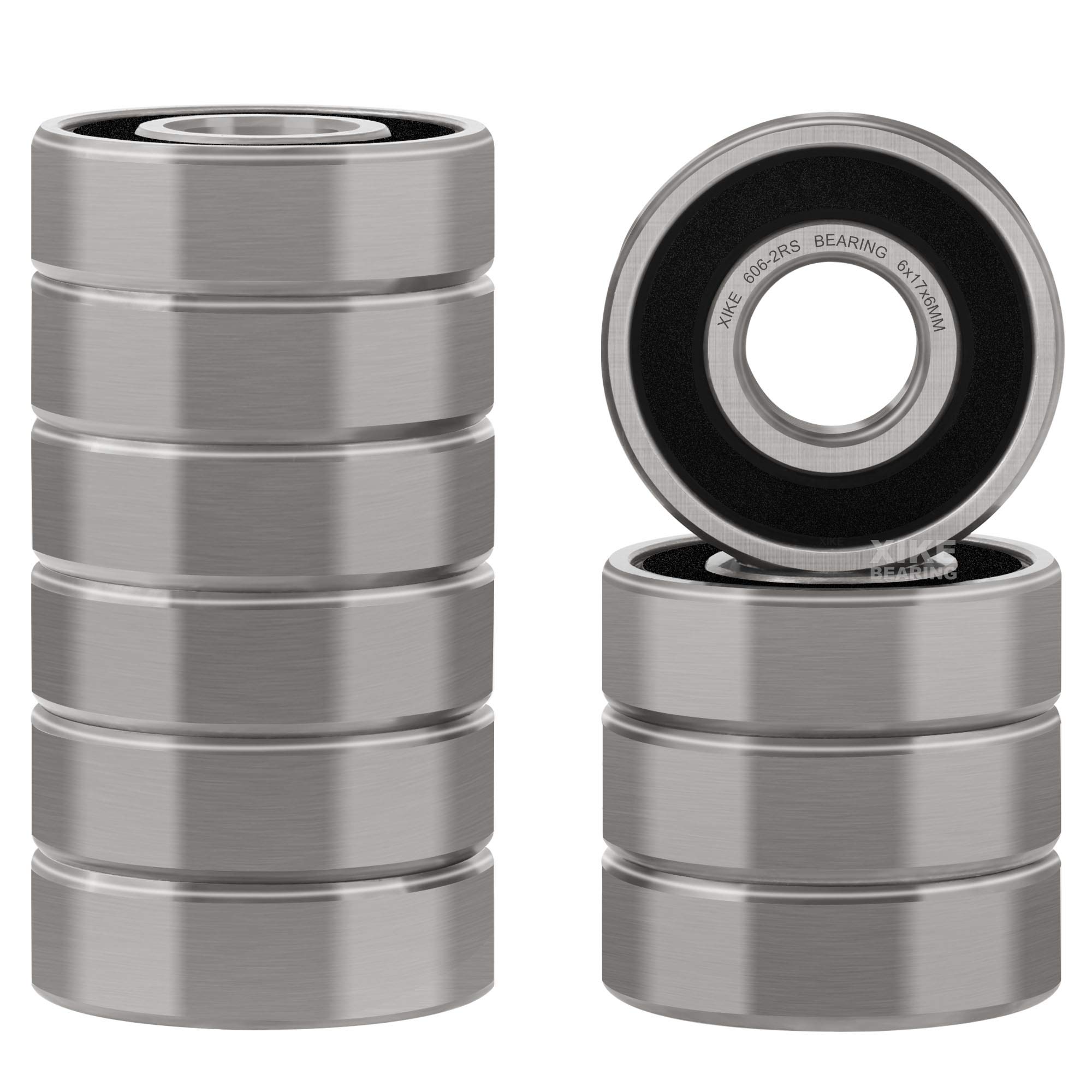 XIKE 606-2RS Sealed Ball Bearings 6x17x6mm, 606RS Deep Groove Ball Bearing with Double Rubber Seal and Chrome Steel, Pack of 10.