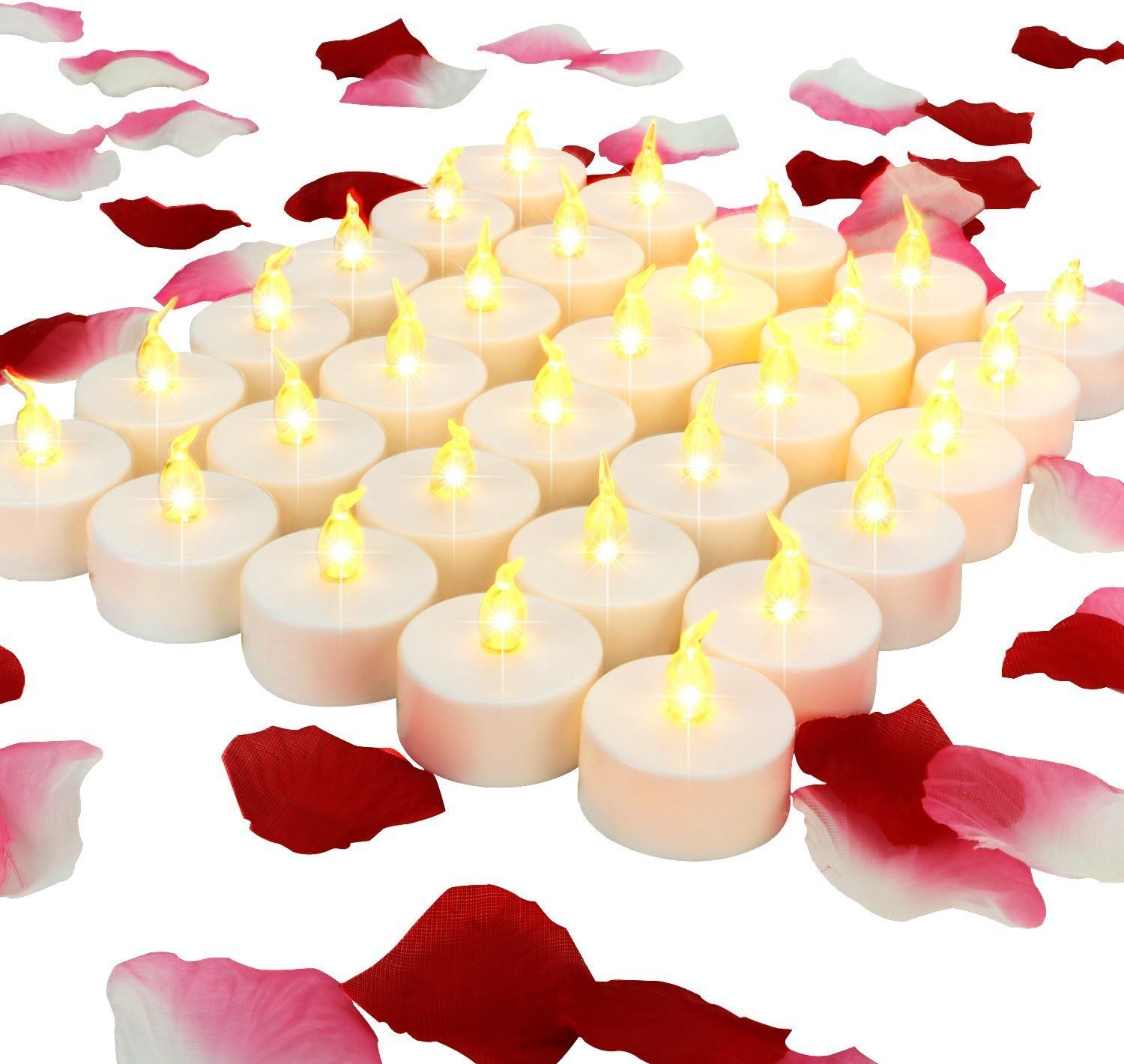 Amazon Com Acelist 100 Flameless Tea Lights And 1000 Pcs Rose Petals Led Candles Flameless Candle Home Improvement