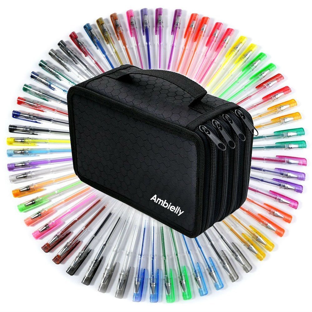 Gel Pens With Pen Case,Ambielly 60 Gel Pens and 72 slots Pen Bag,for