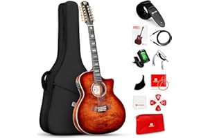 Vangoa 12 String Guitar Solid Wood, Twelve String Acoustic Electric Guitar Kit with Premium Spruce Top, Mahogany Body, Upgraded EQ, Bone Nut, Saddle, Classical Brown