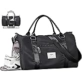 FIORETTO Womens Gym Tote Duffle Bag with Wet Pocket & Shoe Compartment, Sports Duffel Overnight Weekender Hospital Workout Carry on Bag for Girls, Ideal for Travel, Swimming, Dance, Ballet Black