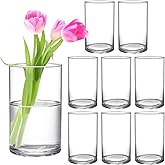 Frcctre 8 Pack 6 Inch Glass Cylinder Vases, Clear Glass Vases Floating Hurricane Candle Holders Flower Vase for Wedding Cente