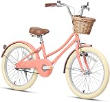 Glerc 20 Inch Kids Bike Peach with Basket Bell Stabilizers for Girls 7-13