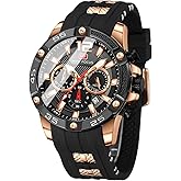 MF MINI FOCUS Men Watch, Chronograph Waterproof Sport Analog Quartz Watches Blue Silicon Strap Fashion Wristwatch for Men